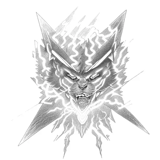 Gon and Kilua engaged in a fierce battle, surrounded by lightning bolts and energy blasts tattoo design idea