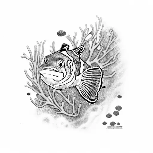 clownfish with coral tattoo design idea