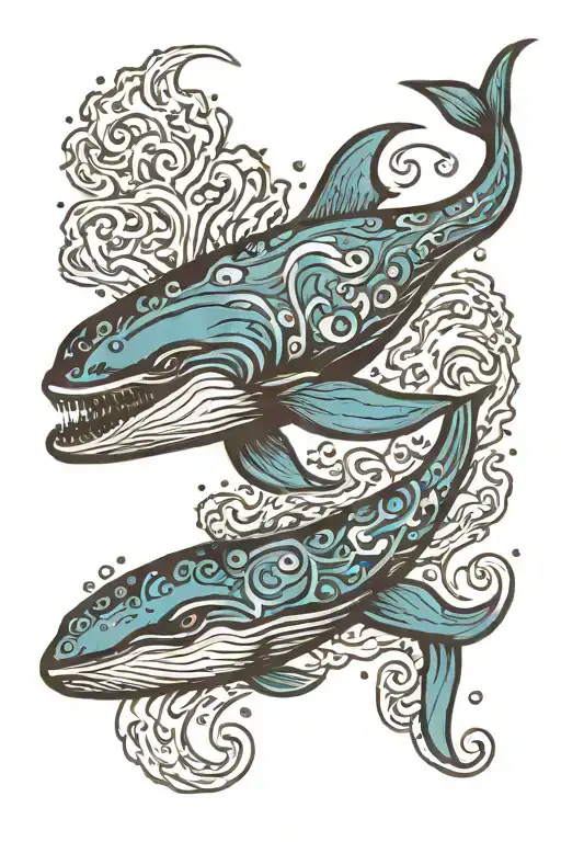 blue bioluminiscent whale jumping tattoo design idea