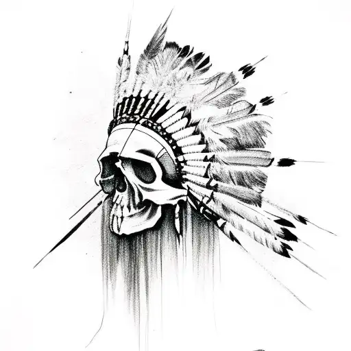 Native American skull head drees tattoo design idea