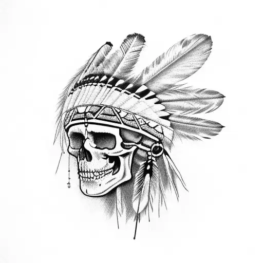 native American skull headdress tattoo design idea