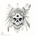 Native American skull head drees tattoo design idea
