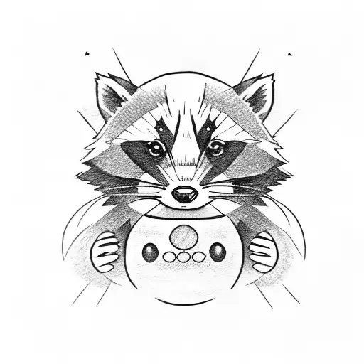 raccoon cruising pokeball tattoo design idea