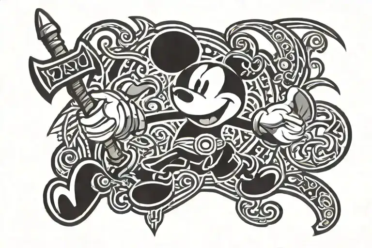 mickey mouse with thors hammer tattoo design idea