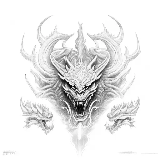 oni mask AND red dragon tattoo design idea