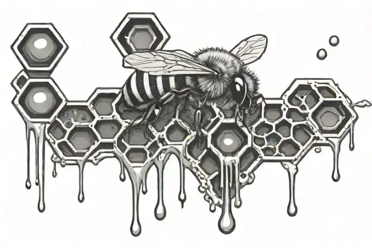 honeycomb dripping with honey tattoo design idea