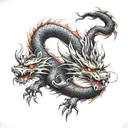 japanese dragon tattoo, black and red color, wrapped around the whole arm sleeve tattoo design idea