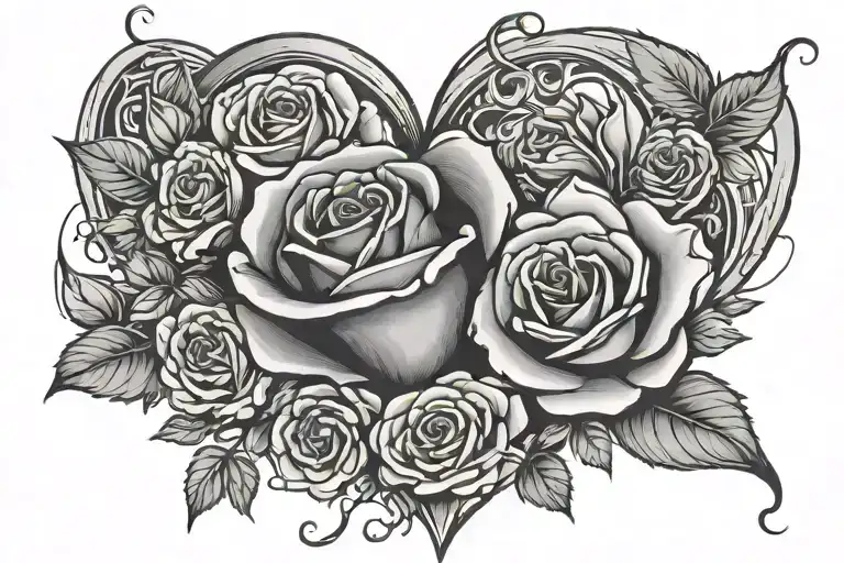 R , heart and roses blooming tattoo design idea