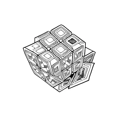 un Rubik's Cube caché comme un soleil levant derrière une montagne  tattoo design idea