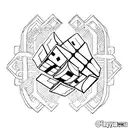 un Rubik's Cube caché comme un soleil levant derrière une montagne  tattoo design idea