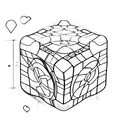un Rubik's Cube caché comme un soleil levant derrière une montagne  tattoo design idea