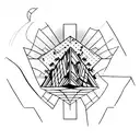 un Rubik's Cube caché comme un soleil levant derrière une montagne  tattoo design idea