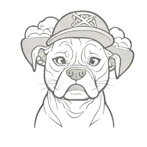 luffy from one piece as a pitbull dog with luffy original hat with anime clouds at the backround tattoo design idea