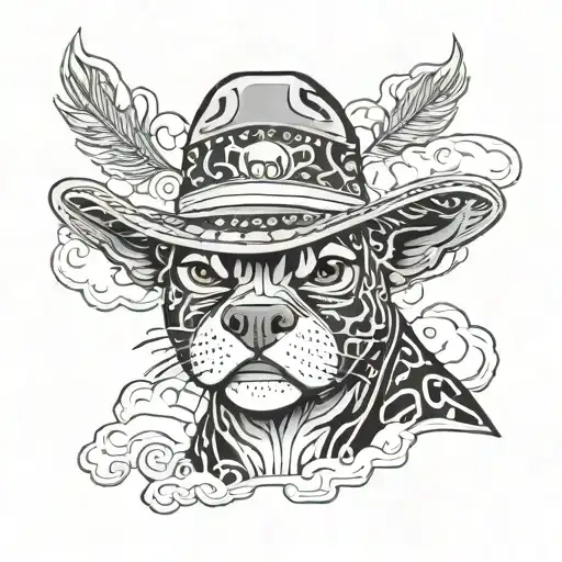 luffy from one piece as a pitbull dog with straw hat with anime clouds at the backround tattoo design idea