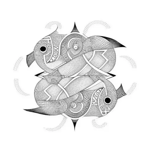 A geometric spiral tattoo with swimming fish hidden within the design tattoo design idea