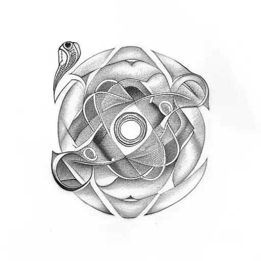 A geometric spiral tattoo with swimming fish hidden within the design tattoo design idea