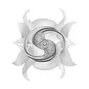 A geometric spiral tattoo with swimming fish hidden within the design tattoo design idea