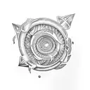 A geometric spiral tattoo with swimming fish hidden within the design tattoo design idea