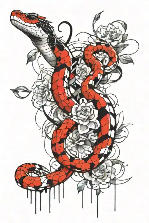 snake and lotuses tattoo design idea