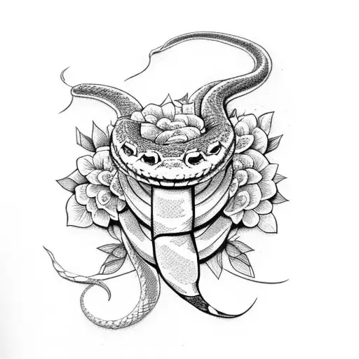 A snake and flower design on the thigh with Spanish text at the bottom tattoo design idea