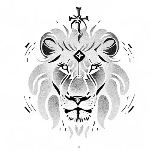 Lion face next to a Cross with Biblical Scripture  tattoo design idea