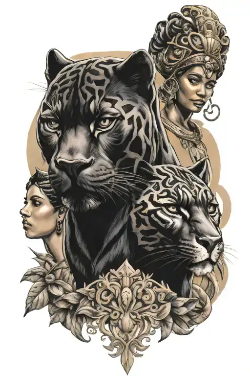 black panther and athena greek goddess  tattoo design idea