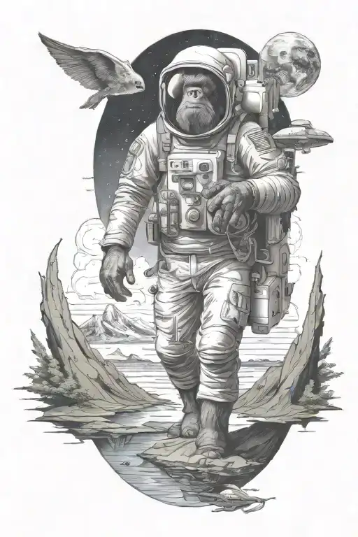 conspiracy of flat earth, firmament, aliens, Bigfoot all combined in one tattoo  tattoo design idea