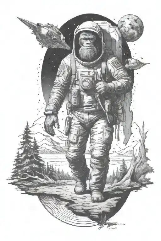 conspiracy of flat earth, firmament, aliens, Bigfoot  tattoo design idea