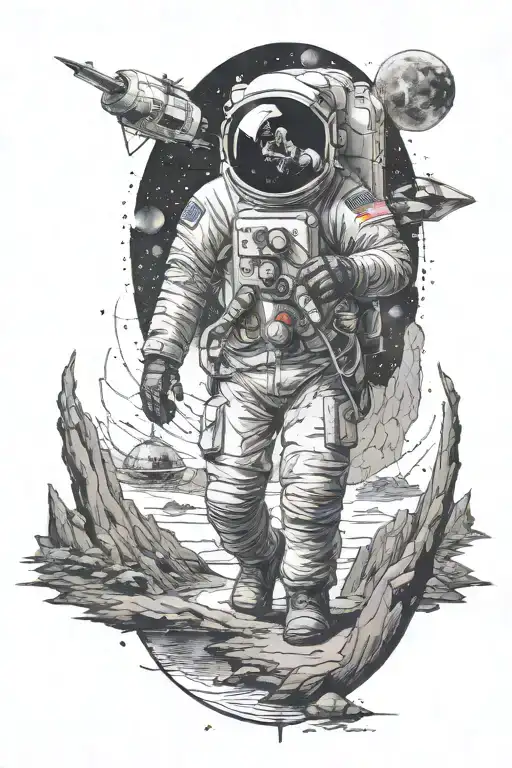 conspiracy of moon landing, flat earth, firmament, aliens, Bigfoot all combined in one tattoo  tattoo design idea