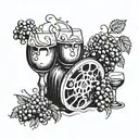 A film reel intertwined with a vine of grapes and wine glasses tattoo design idea