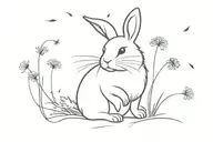 A  bunny crying a single tear standing on two legs holding a dandelion that has part of the seeds flowing with the wind tattoo design idea