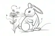 A  bunny crying a single tear standing on two legs holding a dandelion that has part of the seeds flowing with the wind tattoo design idea
