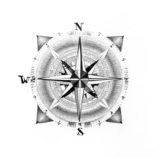 A compass rose with a coffee cup in the center, surrounded by different film symbols like a clapperboard and camera tattoo design idea