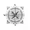 A compass rose with a coffee cup in the center, surrounded by different film symbols like a clapperboard and camera tattoo design idea