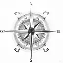 A compass rose with a coffee cup in the center, surrounded by different film symbols like a clapperboard and camera tattoo design idea