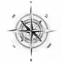A compass rose with a coffee cup in the center, surrounded by different film symbols like a clapperboard and camera tattoo design idea