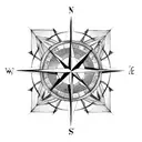 A compass rose with a coffee cup in the center, surrounded by different film symbols like a clapperboard and camera tattoo design idea