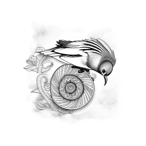 Japanese bird with spiral tattoo design idea
