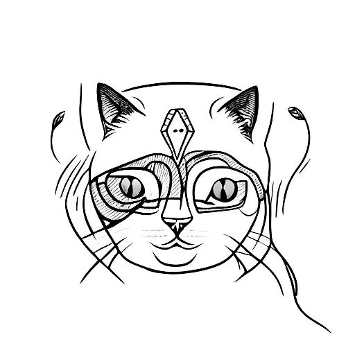 Cat Black white only head tattoo design idea