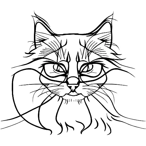 Cat Black white only head tattoo design idea