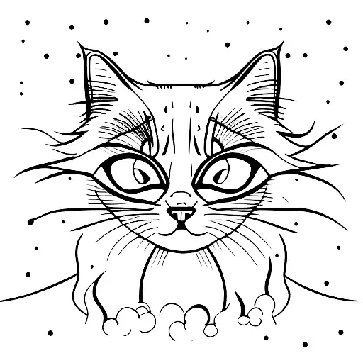 Cat Black white only head tattoo design idea