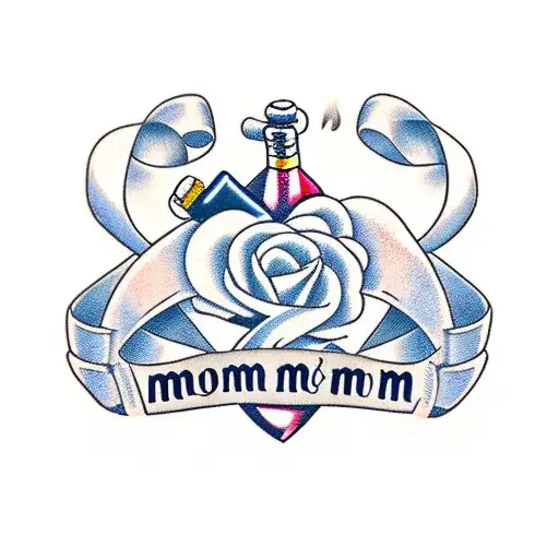 a heart with the inscription mom inside a ribbon and a cigar with the inscription dad tattoo design idea