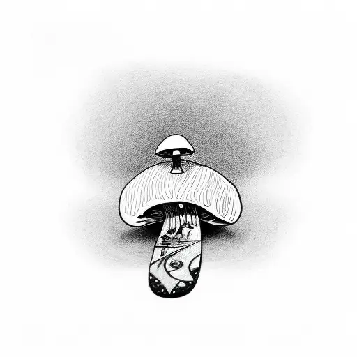 mushroom riding a surfboard tattoo design idea
