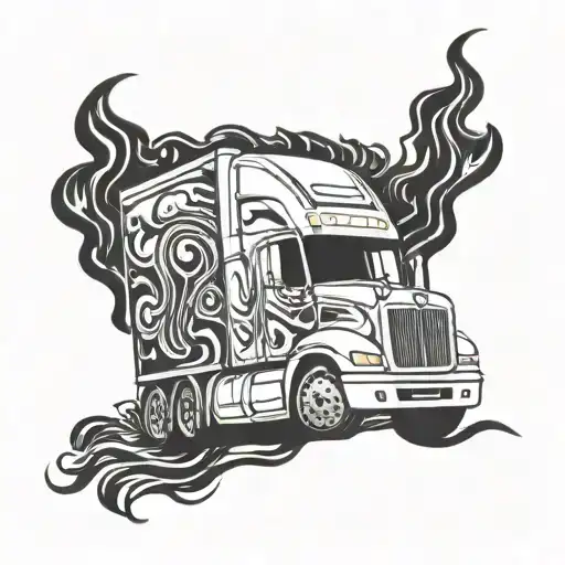 Flaming Semi Truck tattoo design idea
