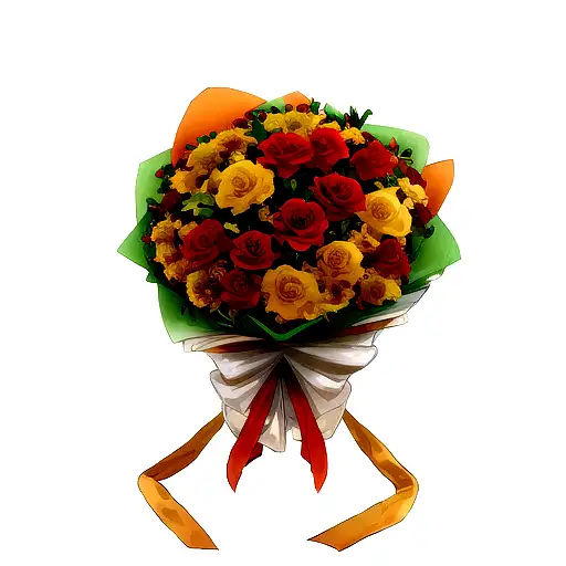 Bouquet with Rose, Gladiolus, Marigold, and two Narcissus flowers tattoo design idea