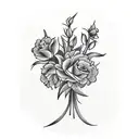 Bouquet with Rose, Gladiolus, Marigold, and two Narcissus flowers tattoo design idea