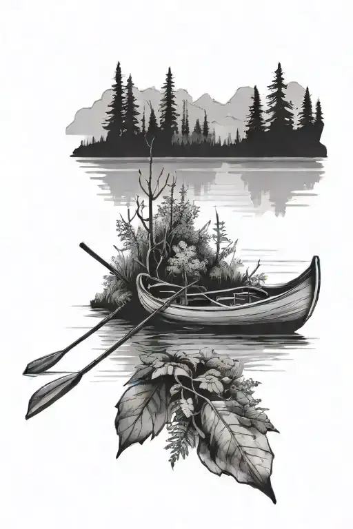 canoe nature scene tattoo design idea