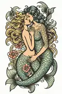 mermaids kissing tattoo design idea
