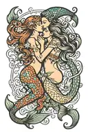 mermaids kissing tattoo design idea