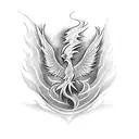 A phoenix rising from the ashes, symbolizing finding the remedy tattoo design idea